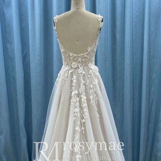 Classic A-line Floral Lace Wedding Dress with Spaghetti Strap for Women - Rosymae
