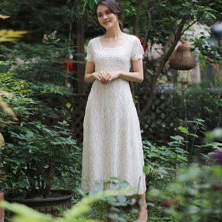 Classic A-line Intricate Lace Wedding Dress with Square Neckline - Rosymae
