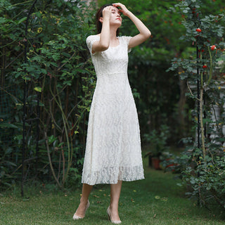 Classic A-line Intricate Lace Wedding Dress with Square Neckline - Rosymae
