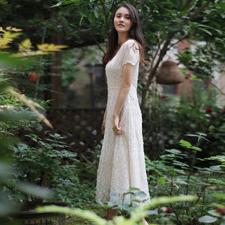 Classic A-line Intricate Lace Wedding Dress with Square Neckline - Rosymae