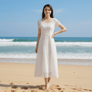 Classic A-line Intricate Lace Wedding Dress with Square Neckline - Rosymae