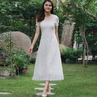 Classic A-line Intricate Lace Wedding Dress with Square Neckline - Rosymae