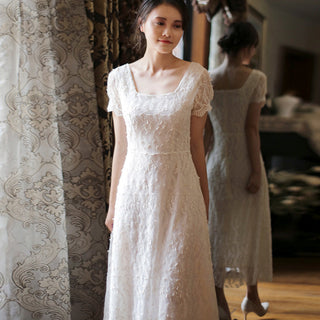 Classic A-line Intricate Lace Wedding Dress with Square Neckline - Rosymae