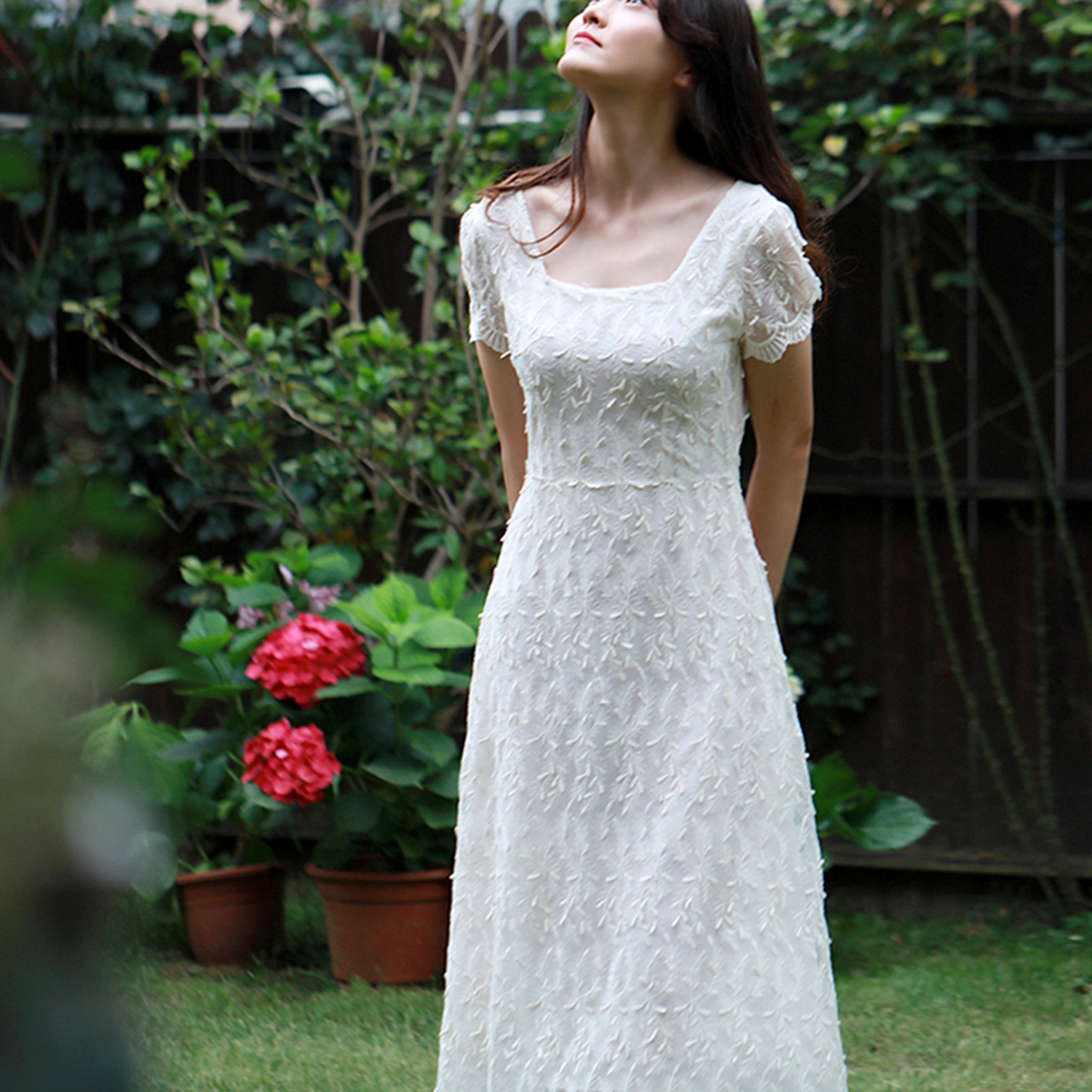 Classic A-line Intricate Lace Wedding Dress with Square Neckline - Rosymae