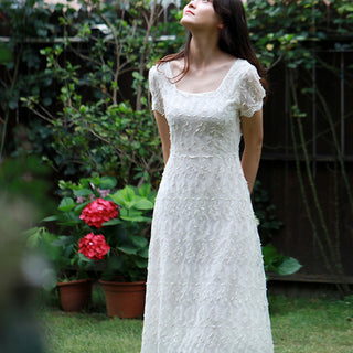 Classic A-line Intricate Lace Wedding Dress with Square Neckline - Rosymae