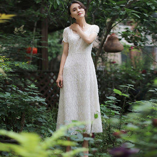 Classic A-line Intricate Lace Wedding Dress with Square Neckline - Rosymae