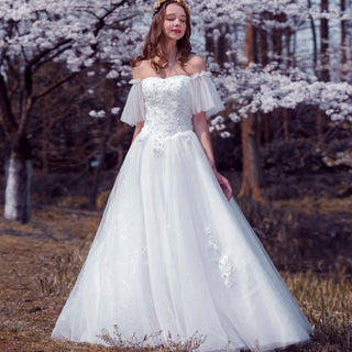 Classic A-line Off the Shoulder Wedding Dress with Beading - Rosymae