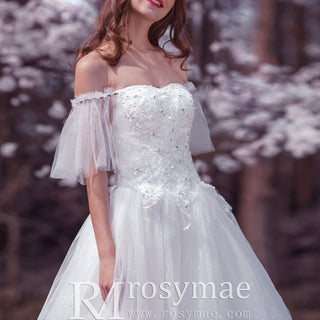 Classic A-line Off the Shoulder Wedding Dress with Beading - Rosymae