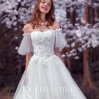 Classic A-line Off the Shoulder Wedding Dress with Beading - Rosymae
