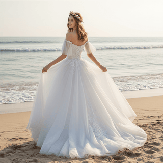 Classic A-line Off the Shoulder Wedding Dress with Beading - Rosymae