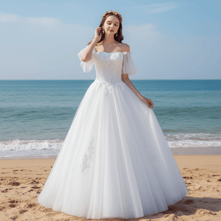 Classic A-line Off the Shoulder Wedding Dress with Beading - Rosymae