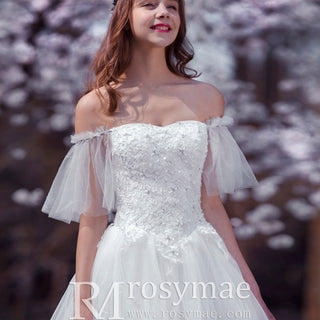 Classic A-line Off the Shoulder Wedding Dress with Beading - Rosymae