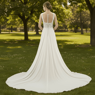 Classic A-line Sheath Wedding Dress With Scoop Neck - Rosymae