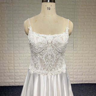 Classic A-Line Spaghetti Strap Ivory Wedding Dress with Sheer Bodice - Rosymae