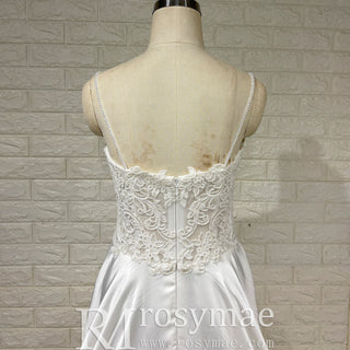 Classic A-Line Spaghetti Strap Ivory Wedding Dress with Sheer Bodice - Rosymae