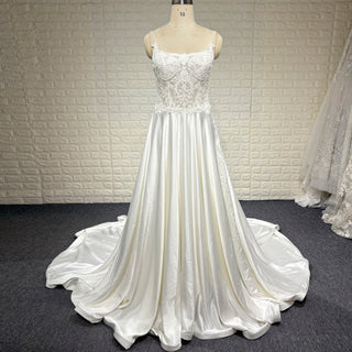 Classic A-Line Spaghetti Strap Ivory Wedding Dress with Sheer Bodice - Rosymae