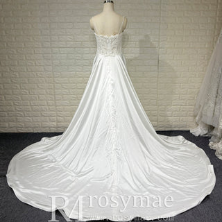 Classic A-Line Spaghetti Strap Ivory Wedding Dress with Sheer Bodice - Rosymae