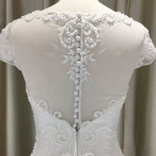 Classic A-line Tulle Lace Appliqued Wedding Dress with Capped Sleeve - Rosymae