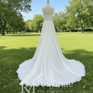 Classic A-line Vneck Chiffon Wedding Dress with Wide Strap - Rosymae