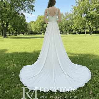 Classic A-line Vneck Chiffon Wedding Dress with Wide Strap - Rosymae