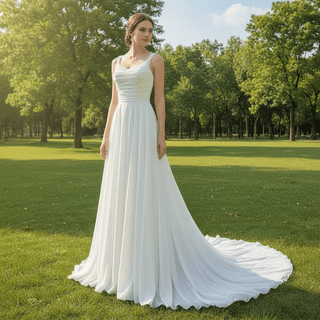 Classic A-line Vneck Chiffon Wedding Dress with Wide Strap - Rosymae