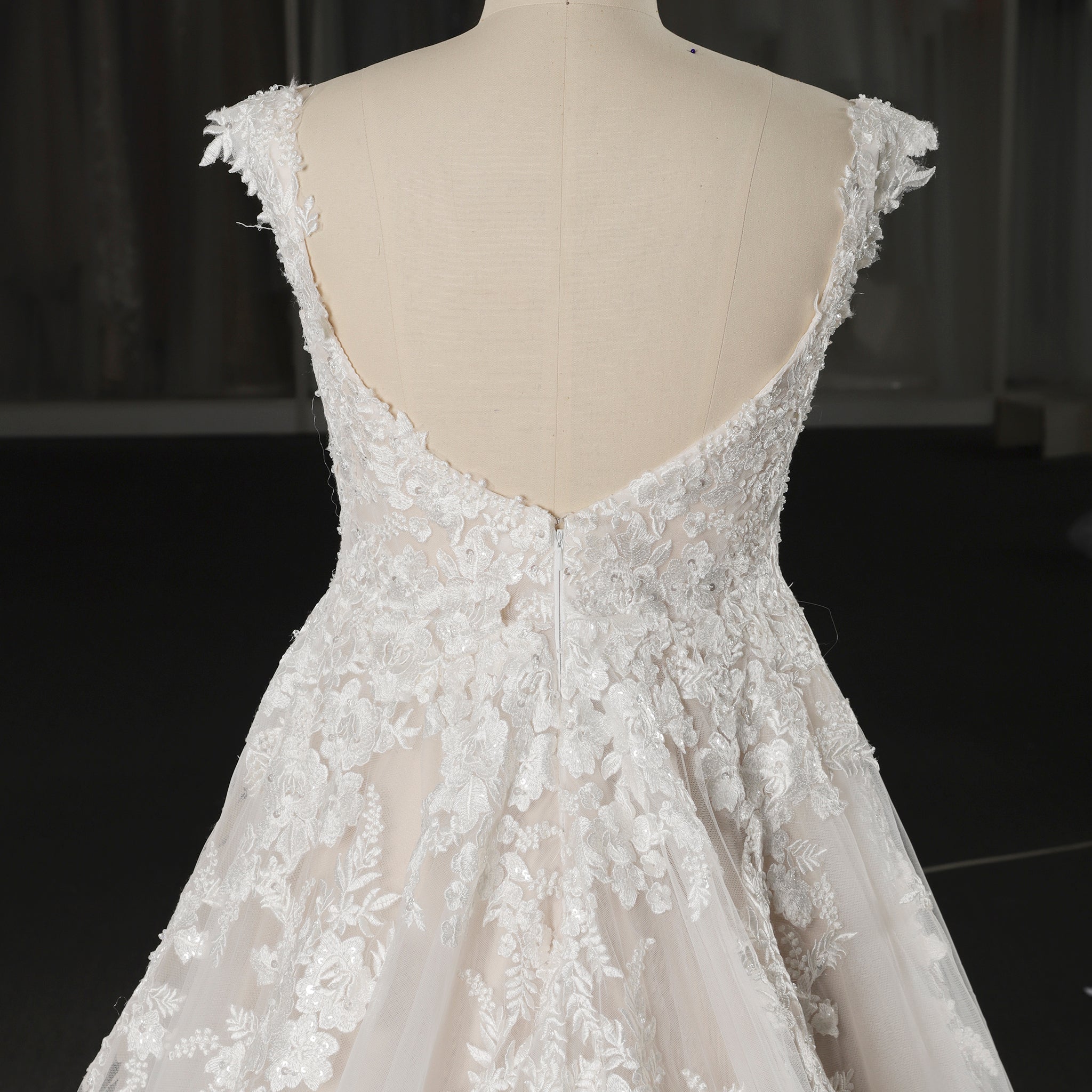 Classic A-Line Wedding Dress with Plunging Sweetheart Neckline & Cap Sleeves - Rosymae