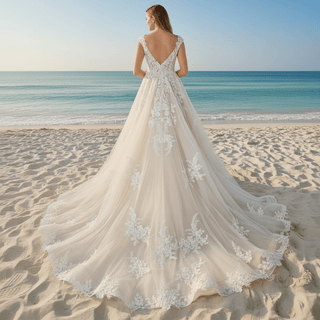 Classic A-Line Wedding Dress with Plunging Sweetheart Neckline & Cap Sleeves - Rosymae