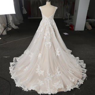 Classic A-Line Wedding Dress with Plunging Sweetheart Neckline & Cap Sleeves - Rosymae