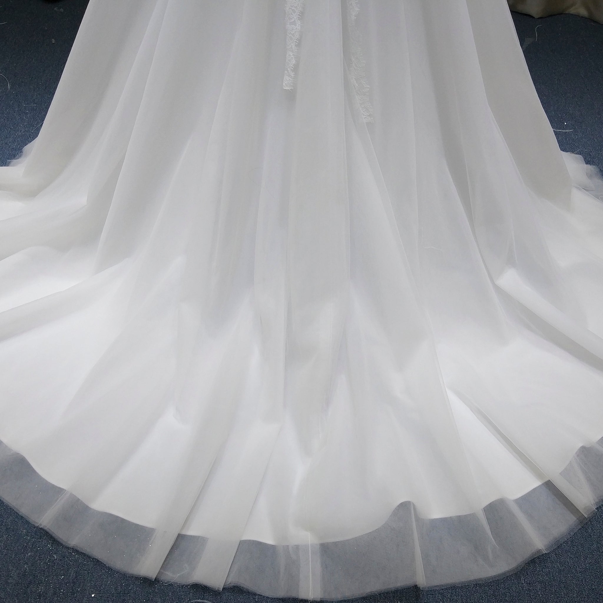 Classic A-Line Wedding Dress with V-Neckline Delicate Cap Sleeves & Layered Tulle Skirt - Rosymae