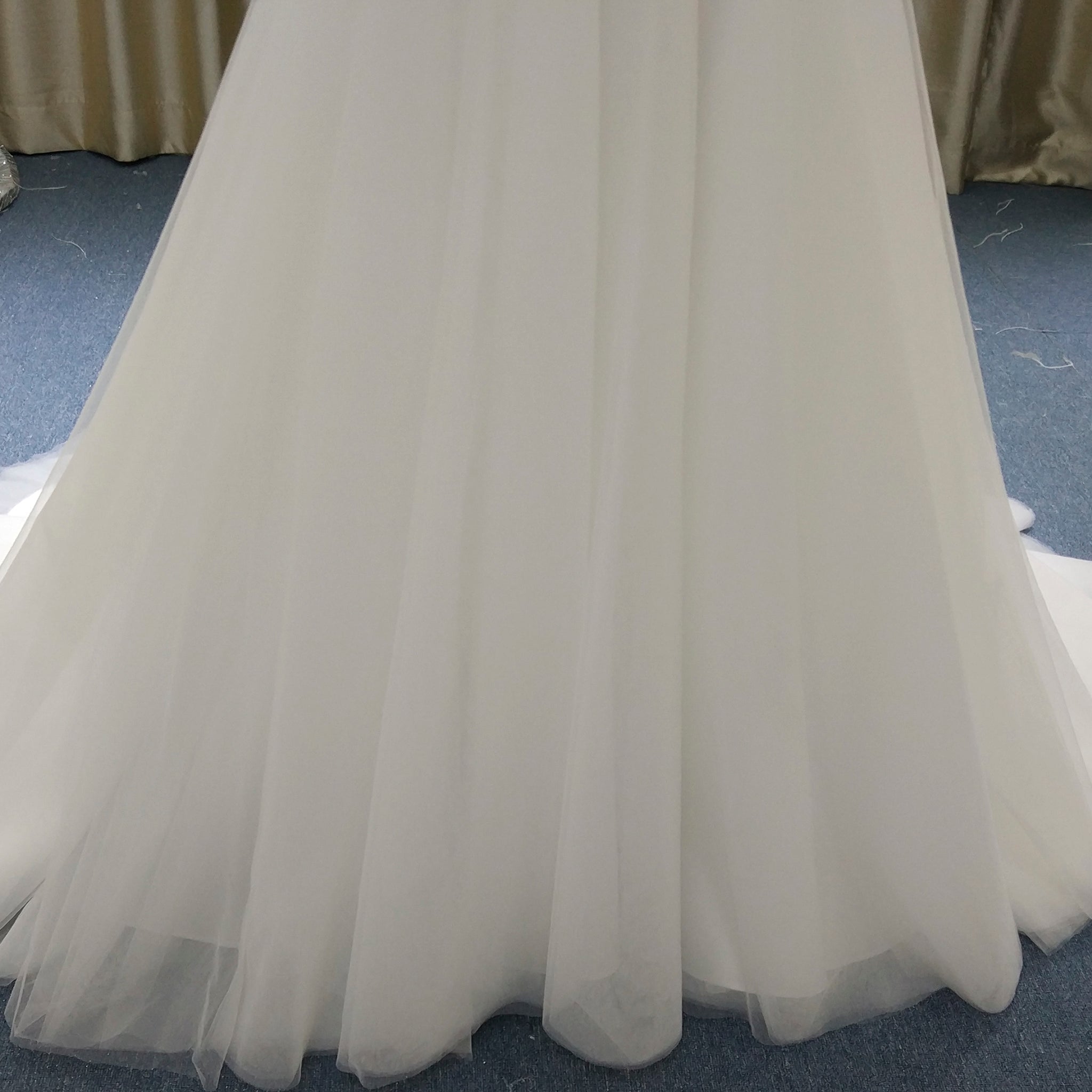 Classic A-Line Wedding Dress with V-Neckline Delicate Cap Sleeves & Layered Tulle Skirt - Rosymae