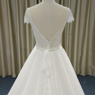 Classic A-Line Wedding Dress with V-Neckline Delicate Cap Sleeves & Layered Tulle Skirt - Rosymae