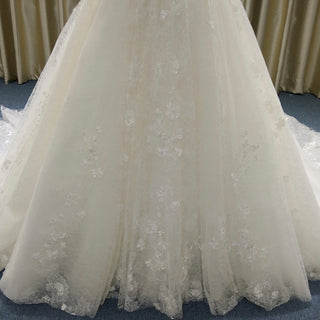 Classic Ball Gown Floral Lace Wedding Dress with Boat Neckline - Rosymae