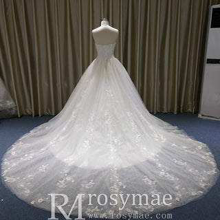 Classic Ball Gown Floral Lace Wedding Dress with Boat Neckline - Rosymae