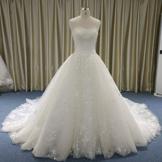 Classic Ball Gown Floral Lace Wedding Dress with Boat Neckline - Rosymae