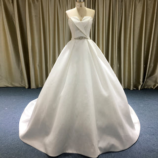 Classic Vintage Ball Gown Satin Low Back Wedding Dress with Vneck