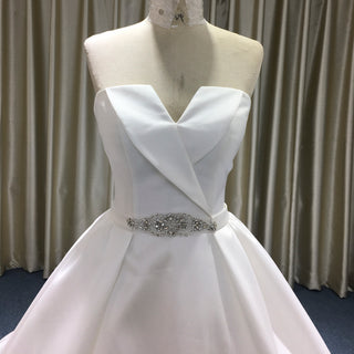 Classic Vintage Ball Gown Satin Low Back Wedding Dress with Vneck