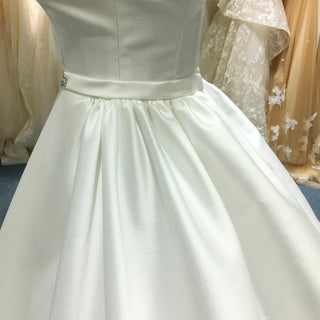 Classic Vintage Ball Gown Satin Low Back Wedding Dress with Vneck
