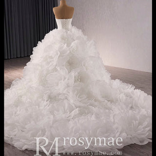 Classic Big Skirt Wedding Dress Strapless Ball Gown Bridal Gown - Rosymae