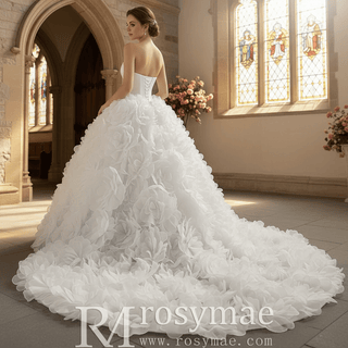 Classic Big Skirt Wedding Dress Strapless Ball Gown Bridal Gown - Rosymae