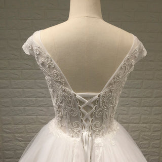 Classic & Elegant A-line Sheer Neck Beach Wedding Dress with Cap Sleeve - Rosymae