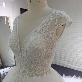 Classic & Elegant A-line Sheer Neck Beach Wedding Dress with Cap Sleeve - Rosymae