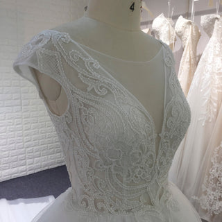 Classic & Elegant A-line Sheer Neck Beach Wedding Dress with Cap Sleeve - Rosymae