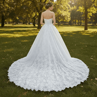 Classic & Elegant White Floral Lace Bride Dress Strapless Wedding Dresses - Rosymae