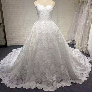 Classic & Elegant White Floral Lace Bride Dress Strapless Wedding Dresses - Rosymae