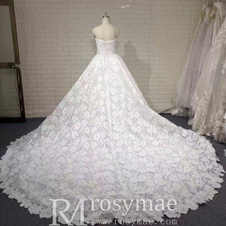 Classic & Elegant White Floral Lace Bride Dress Strapless Wedding Dresses - Rosymae