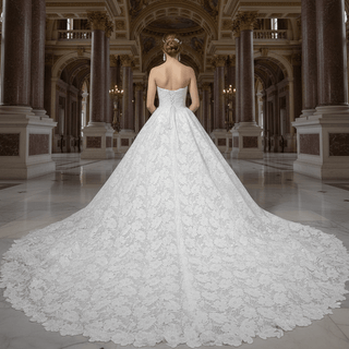 Classic & Elegant White Floral Lace Bride Dress Strapless Wedding Dresses - Rosymae