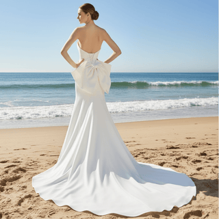 Classic Fit Flare Satin Bridal Gown Wedding Dress with Bowknot - Rosymae