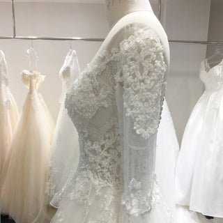 Classic Flutter Long Sleeve A-line Lace Appliqued Wedding Dress - Rosymae