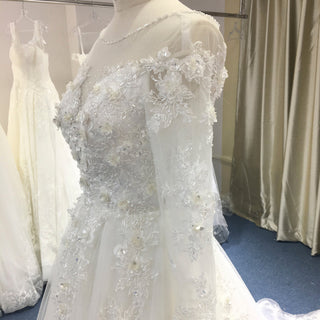 Classic Lace Illusion Long Sleeve Ball Gown Wedding Dress for Elegant Bride - Rosymae