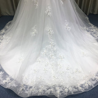 Classic Lace Illusion Long Sleeve Ball Gown Wedding Dress for Elegant Bride - Rosymae
